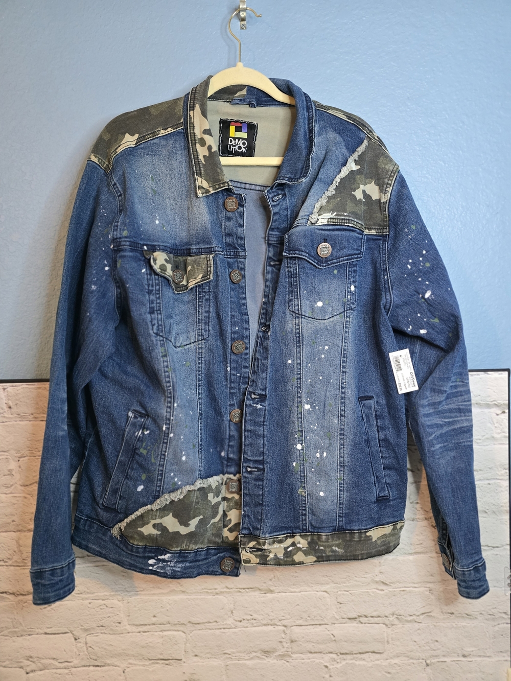 DNO Urban Blue Denim Bomber Jacket with Camo Trim